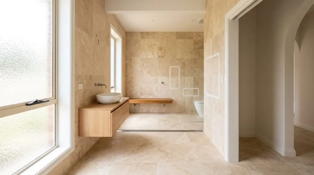 Aging-in-place accessible bathroom curbless shower ground floor Utah
