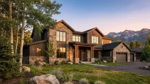 Finished custom home exterior in Utah at golden hour